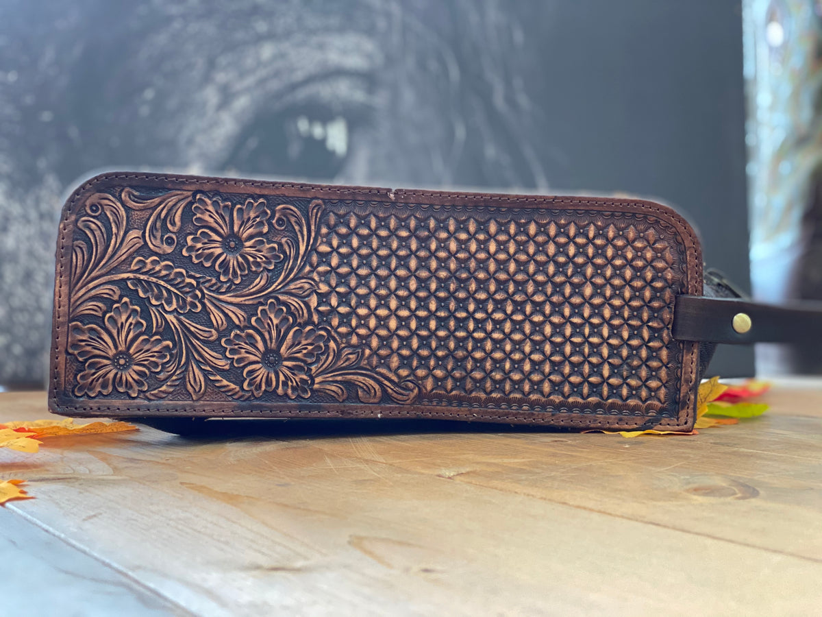 Tooled Leather Toiletry Bag Pistols and Petticoats