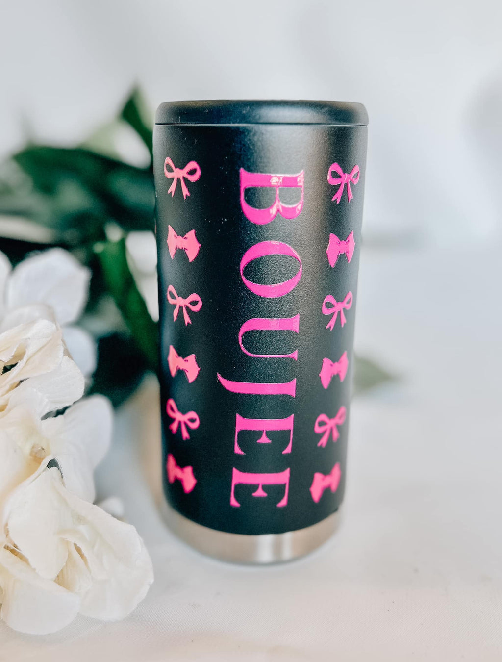 Boujee Skinny Can Cooler Hot Pink/Black