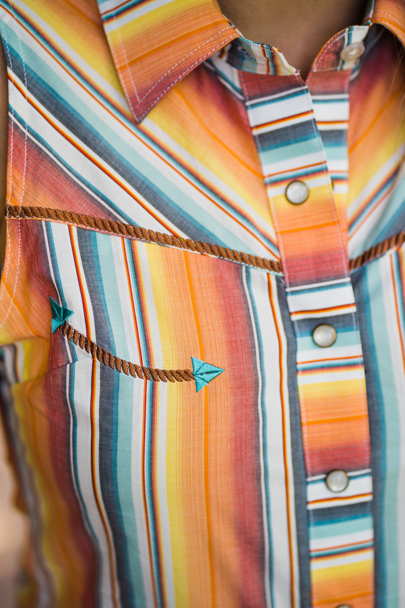 Dale Brisby Womens Serape Stripe Sleeveless Snap Shirt - Pistols and Petticoats