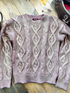 Mauve Cable Knit Sweater - Pistols and Petticoats