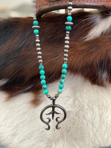 Navajo Pearl Necklace with Naja and Turquoise Accent - Pistols and Petticoats
